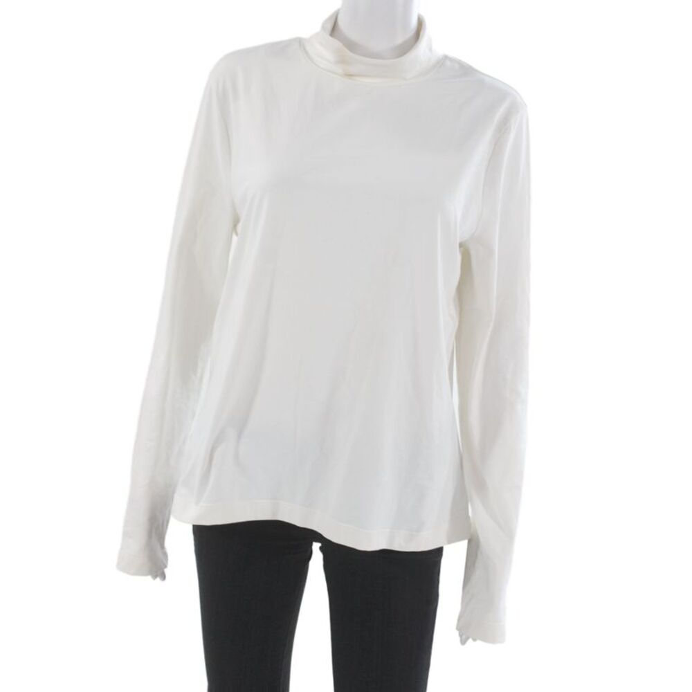 St. John Caviar Women Mock Neck Long Sleeve White Cotton Top Size XL